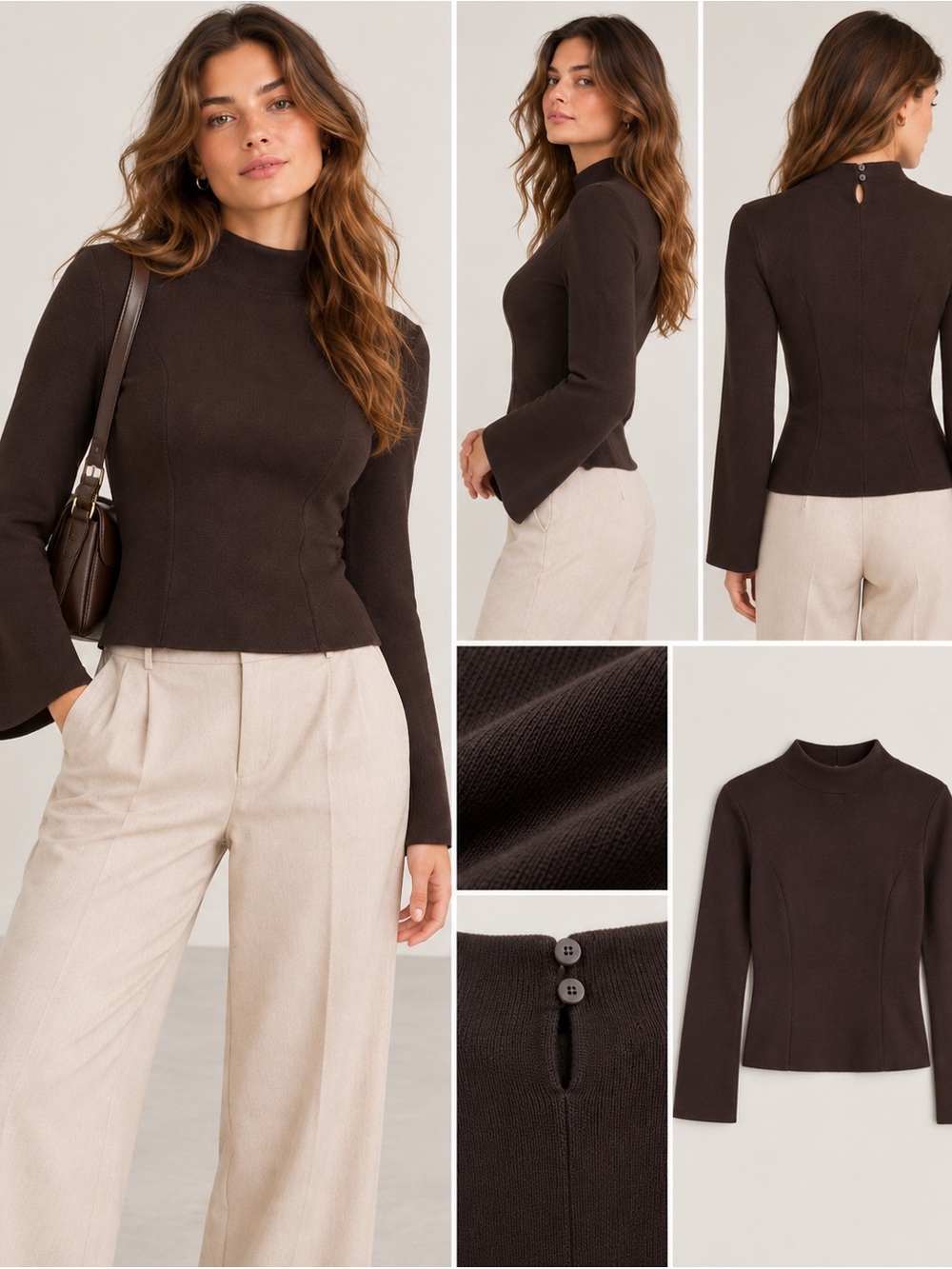 H&M Dark Brown Long Sleeve Knit Top with straight sleeves size XS